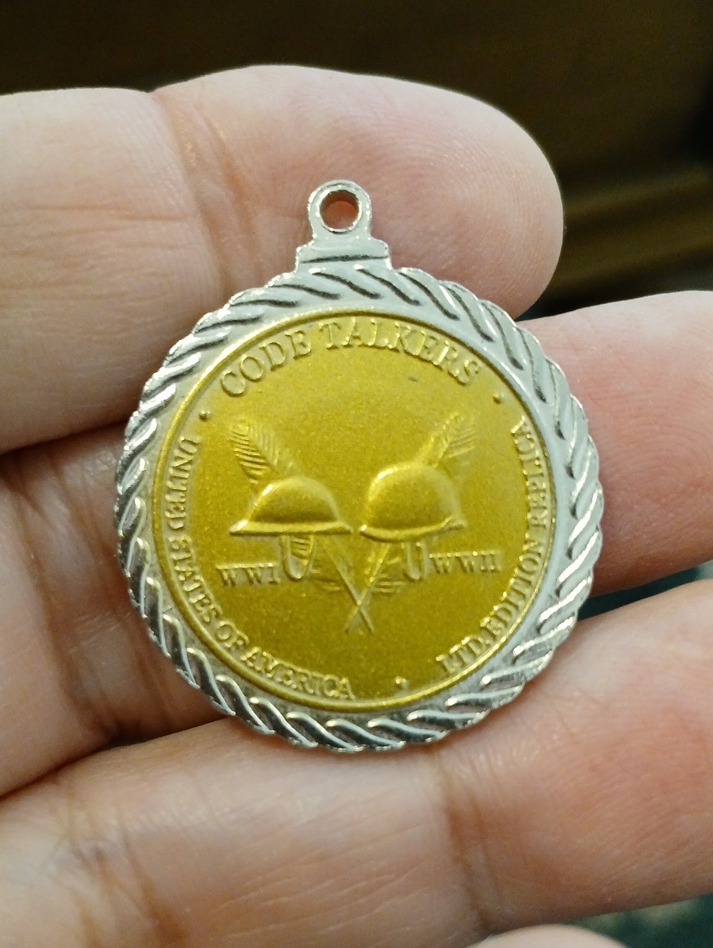 Gold and Silver Military Medallion Pendant Code Talkers Native Americans